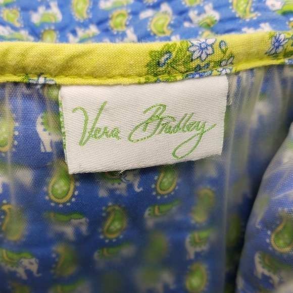 Vera Bradley bag lime green with blue‎ floral quilted lunch sack - Picture 8 of 10